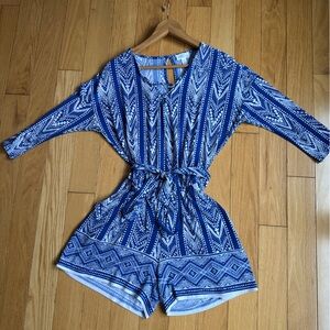 Market & Spruce Blue Geometric Jumpsuit